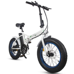Ecotric Fat Tire Portable and Folding Electric Bike-White and Blue