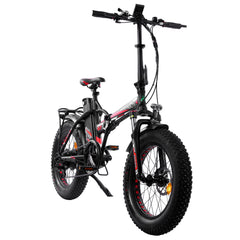 Ecotric 48V Fat Tire Portable and Folding Electric Bike with color LCD display-Black and Red